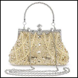 Vintage Beaded Clutch Evening Bag Rhinestone Sequin Pearl Formal Prom Wedding